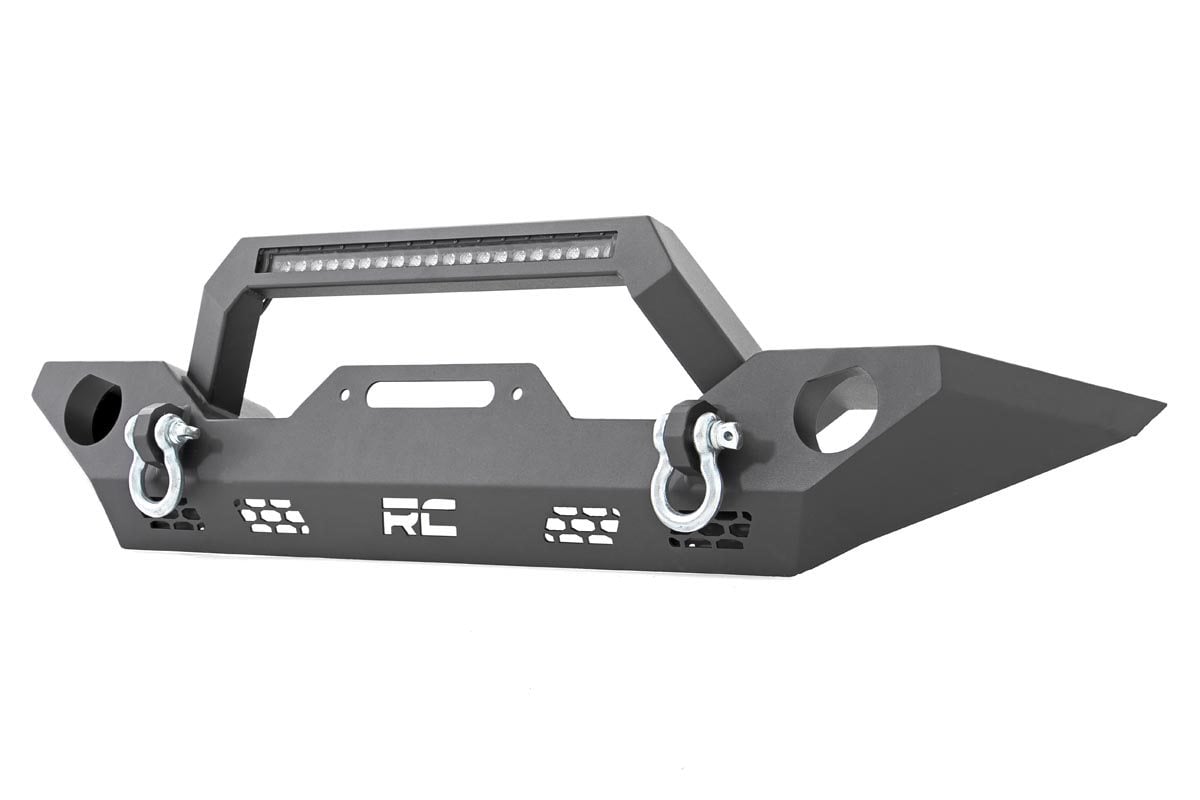 Jeep Wrangler Front Bumper - Rough Country - Sport | OE Fog | Full Width LED Winch Bumper - '07-'10